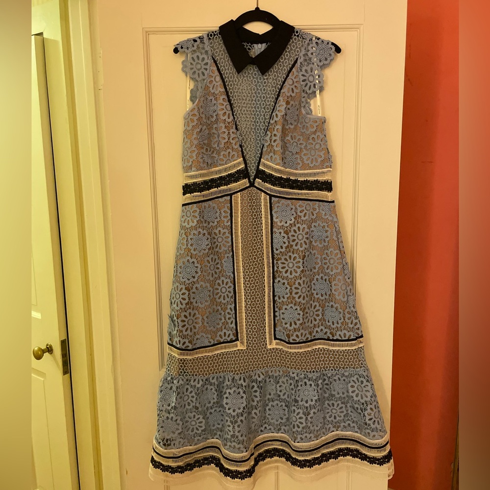 Self Portrait Blue Lace MIDI Dress